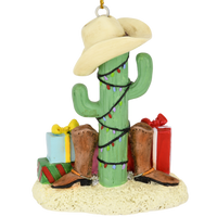 Cactus Christmas Tree with Cowboy Boots Cowboy Hats and Presents Ornament