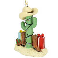 Cactus Christmas Tree with Cowboy Boots Cowboy Hats and Presents Ornament