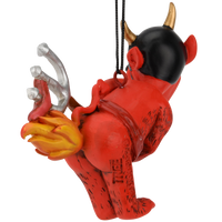 Devil's Cookout Funny Christmas Ornament with The Devil Cooking a Hot Dog
