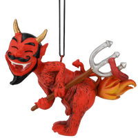 Devil's Cookout Funny Christmas Ornament with The Devil Cooking a Hot Dog