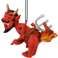 Devil's Cookout Funny Christmas Ornament with The Devil Cooking a Hot Dog