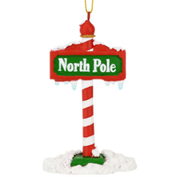 The North Pole Sign Covered in Snow Christmas Tree Ornaments
