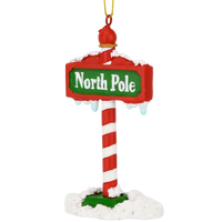 The North Pole Sign Covered in Snow Christmas Tree Ornaments