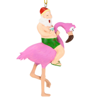 Santa Riding a Pink Flamingo Tropical Christmas Ornament Decoration