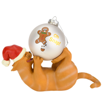 Playing Cat Christmas Ornament Display Holder 10" x 4.5" (Orange Cat)