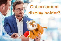 Playing Cat Christmas Ornament Display Holder 10" x 4.5" (Orange Cat)