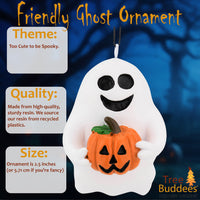 Cute Friendly Ghost with Pumpkin Halloween Ornament