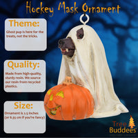 Cute Dog Dressed As Ghost with Pumpkin Halloween Ornament