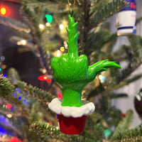 Green Hand Giving the Middle Finger Naughty Christmas Ornament
