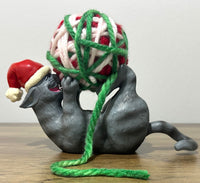 Playing Cat Christmas Ornament Display Holder 10" x 4.5" (Black Cat)