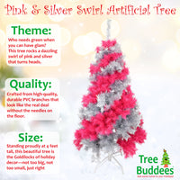 SALE - Pink and Silver Swirl Colored Artificial Christmas / Valentines Day Artificial Tree. With White LED Lights