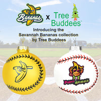 
              Tree Buddees x Savannah Bananas Yellow Banana Ball Baseball Shaped Glass Ornament
            