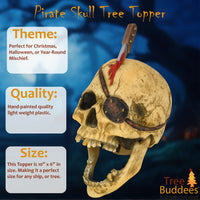 Creepy Pirate Skull Tree Topper For Christmas or Halloween Trees - Large 10"