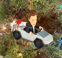 Space Man Billionaire Businessman Truck & Rocket Ornament