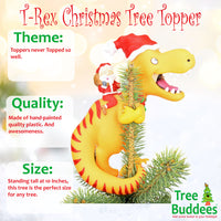Santa Riding a T-Rex Funny Christmas Tree Topper - Large 10"