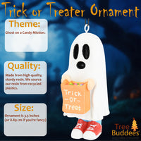 Trick or Treating Kid in Ghost Costume Halloween Ornaments