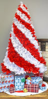 red and white striped tree trees