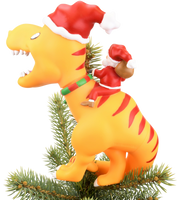 Santa Riding a T-Rex Funny Christmas Tree Topper - Large 10"