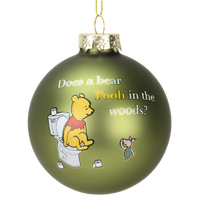 Does a Bear Pooh in The Woods? ~ Funny Winnie The Pooh Pooping Glass Christmas Ornaments