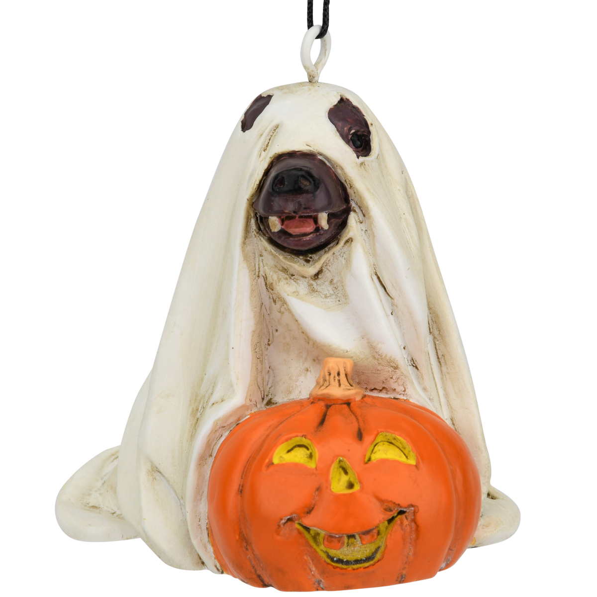 Cute Dog Dressed As Ghost with Pumpkin Halloween Ornament Tree Buddees