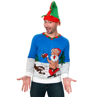 SALE ~ Unisex Adult Funny Drunk Santa and Reindeer Ugly Christmas Sweater Knit Shirt
