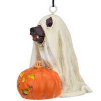 Cute Dog Dressed As Ghost with Pumpkin Halloween Ornament