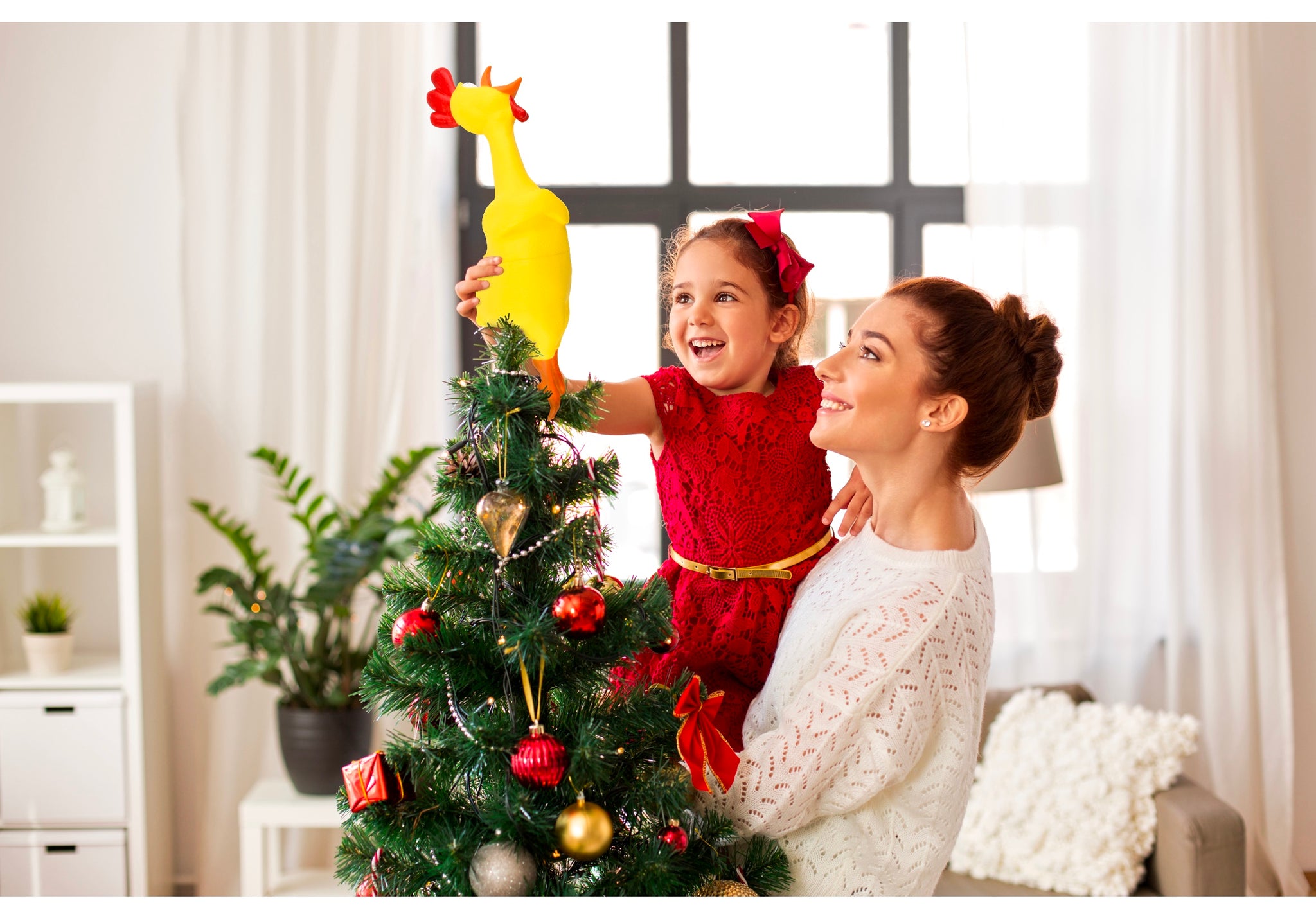 Hilarious Rubber Chicken Christmas Tree Topper - Large 14"| Tree Buddees
