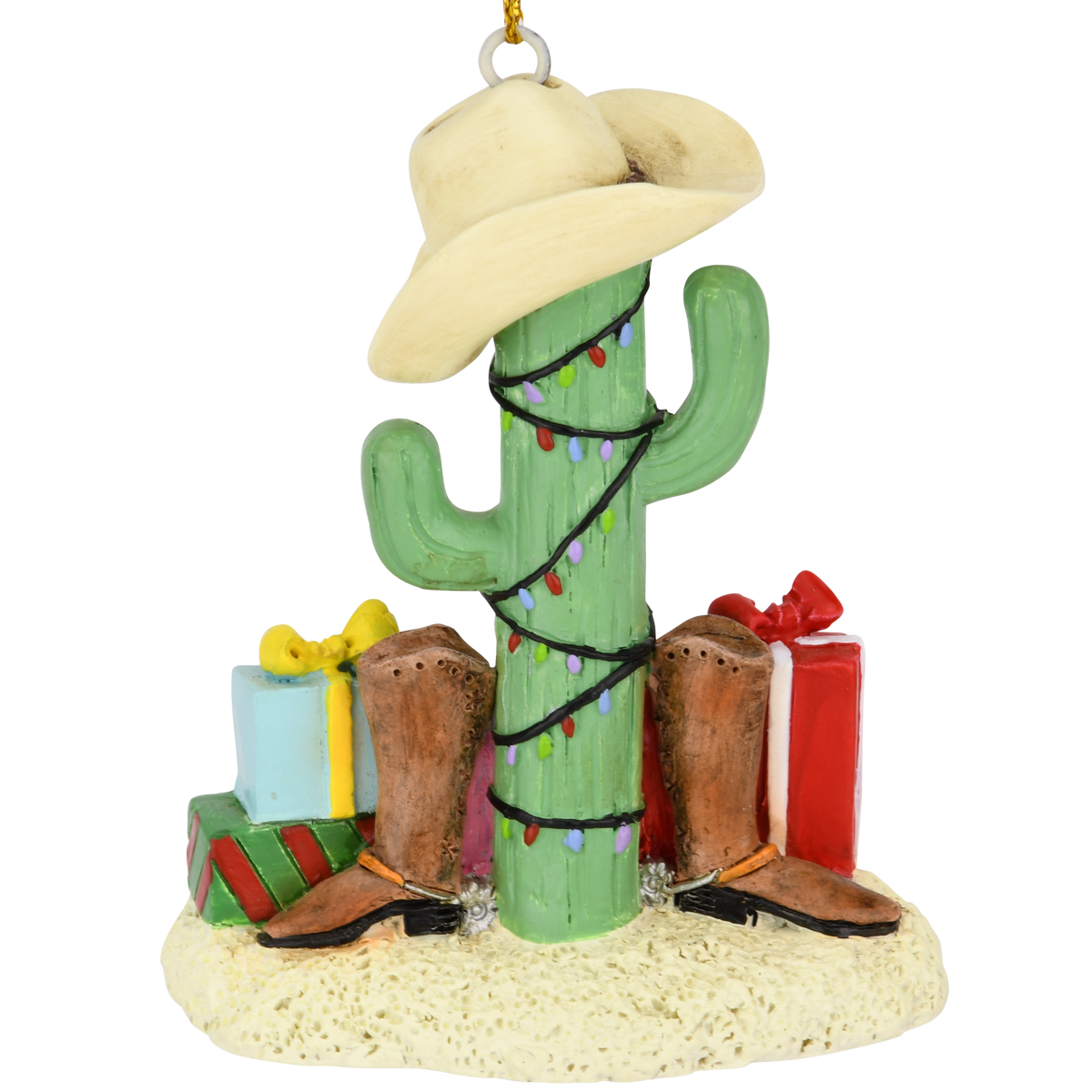 Cactus Christmas Tree with Cowboy Boots Cowboy Hats and Presents Ornam