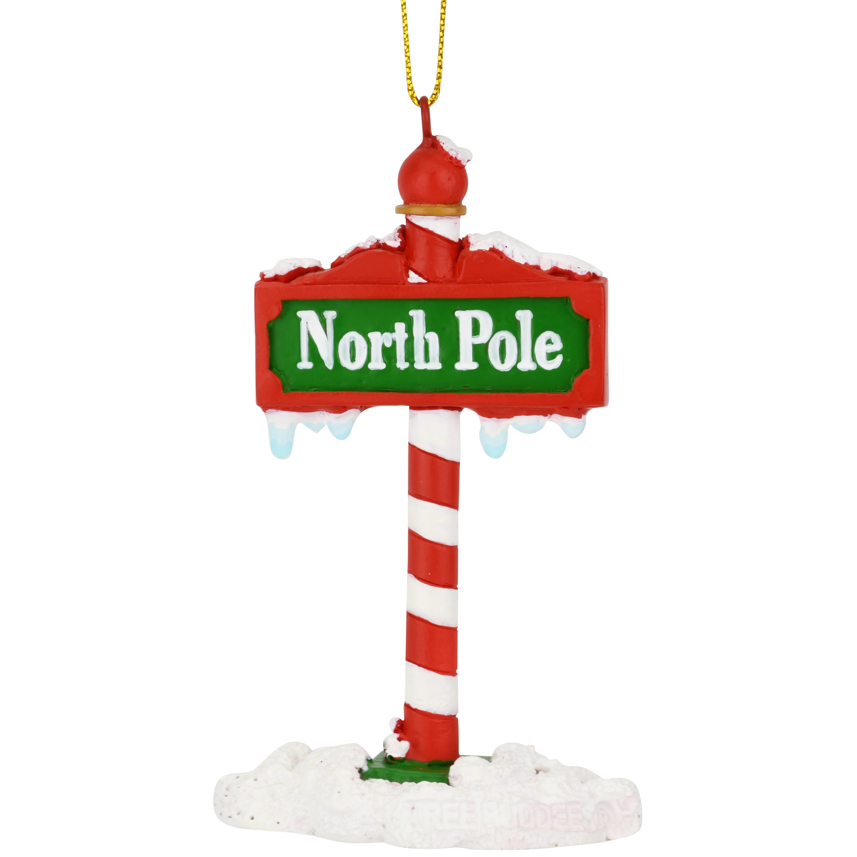 The North Pole Sign Covered in Snow Christmas Tree Ornaments