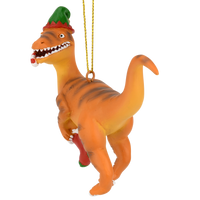 
              Raptor Dinosaur Christmas Ornament Velociraptor with a Stocking
            