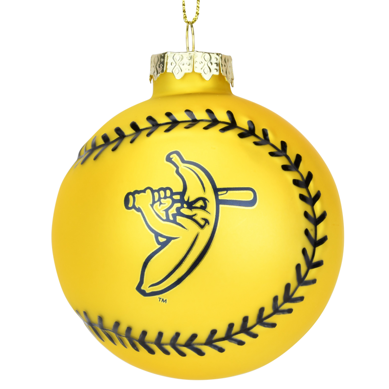 Tree Buddees x Savannah Bananas Yellow Banana Ball Baseball Shaped Glass Ornament