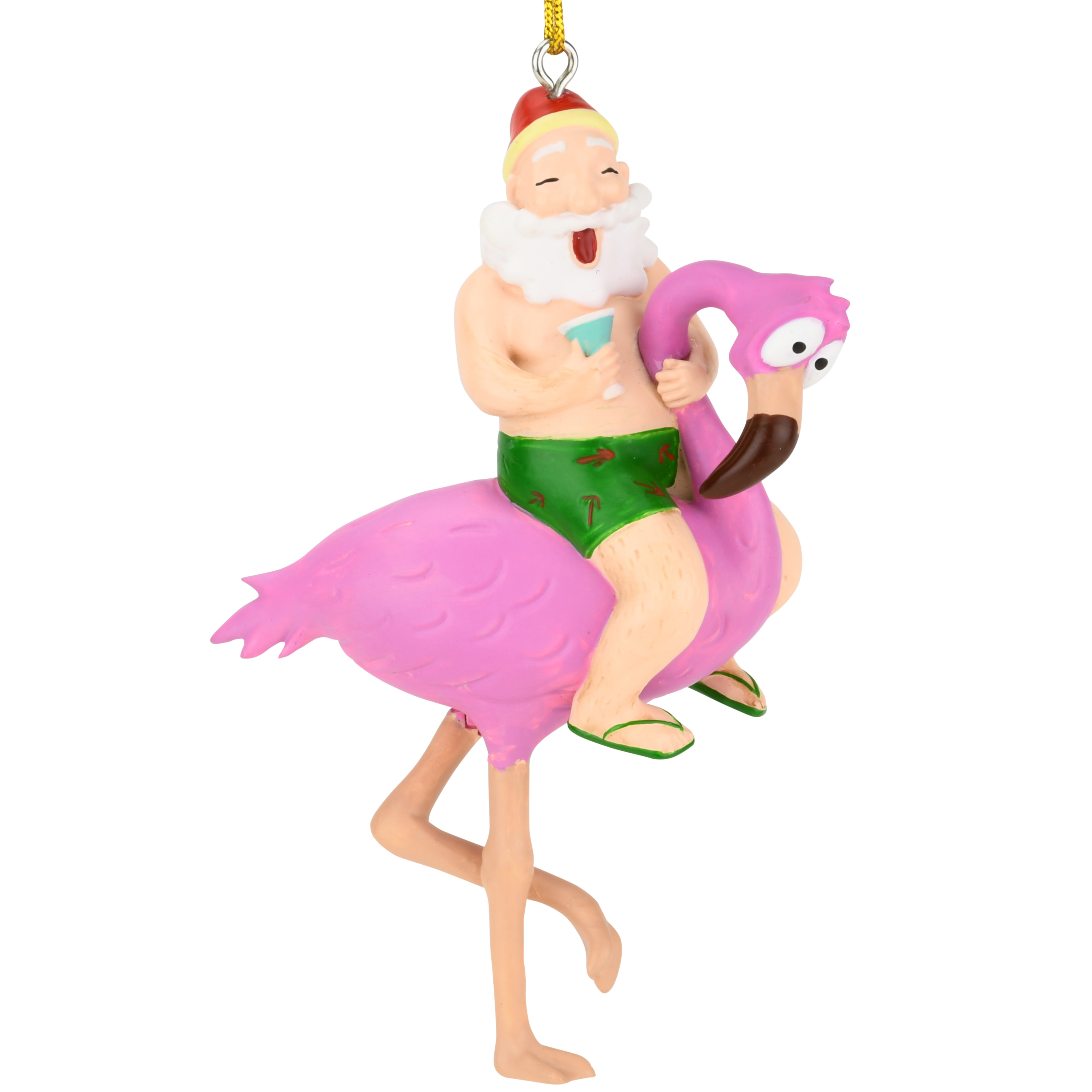 Santa Riding a Pink Flamingo Tropical Christmas Ornament Decoration