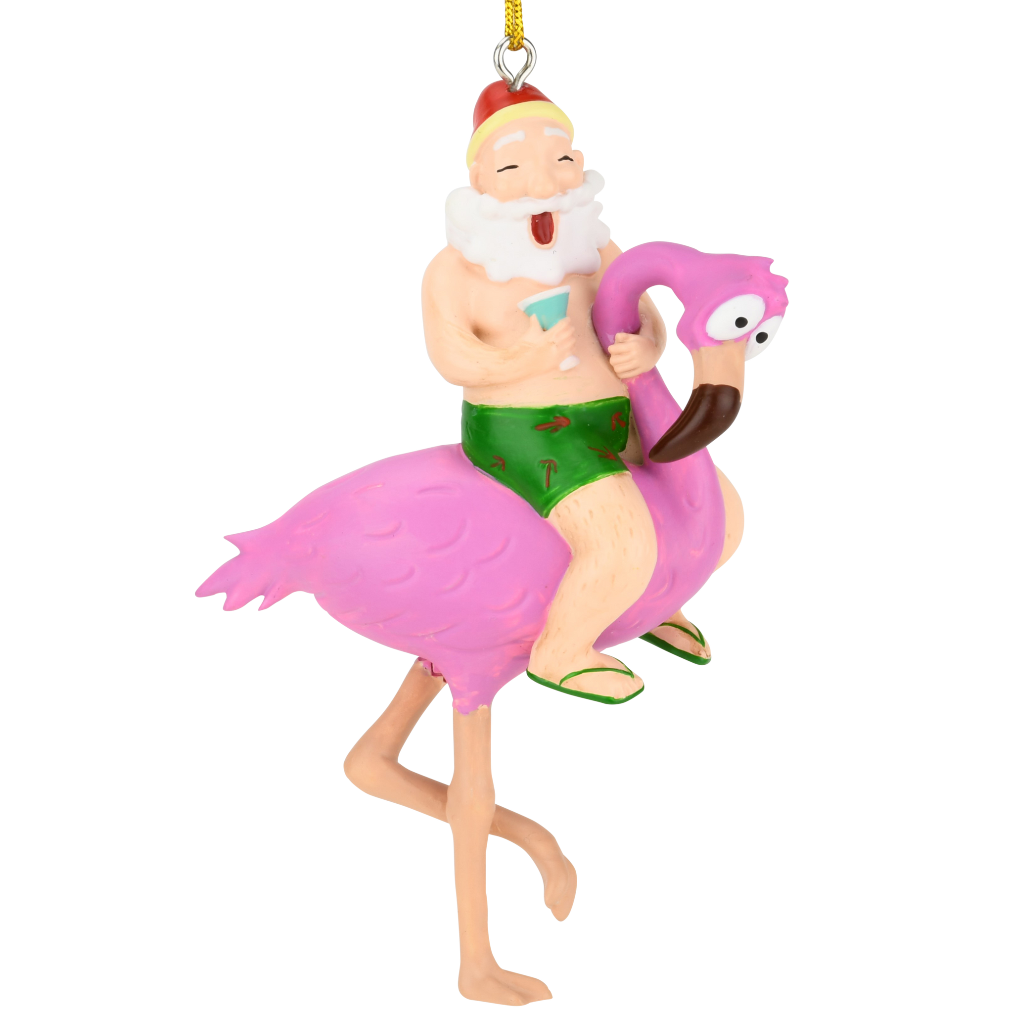 Santa Riding a Pink Flamingo Tropical Christmas Ornament