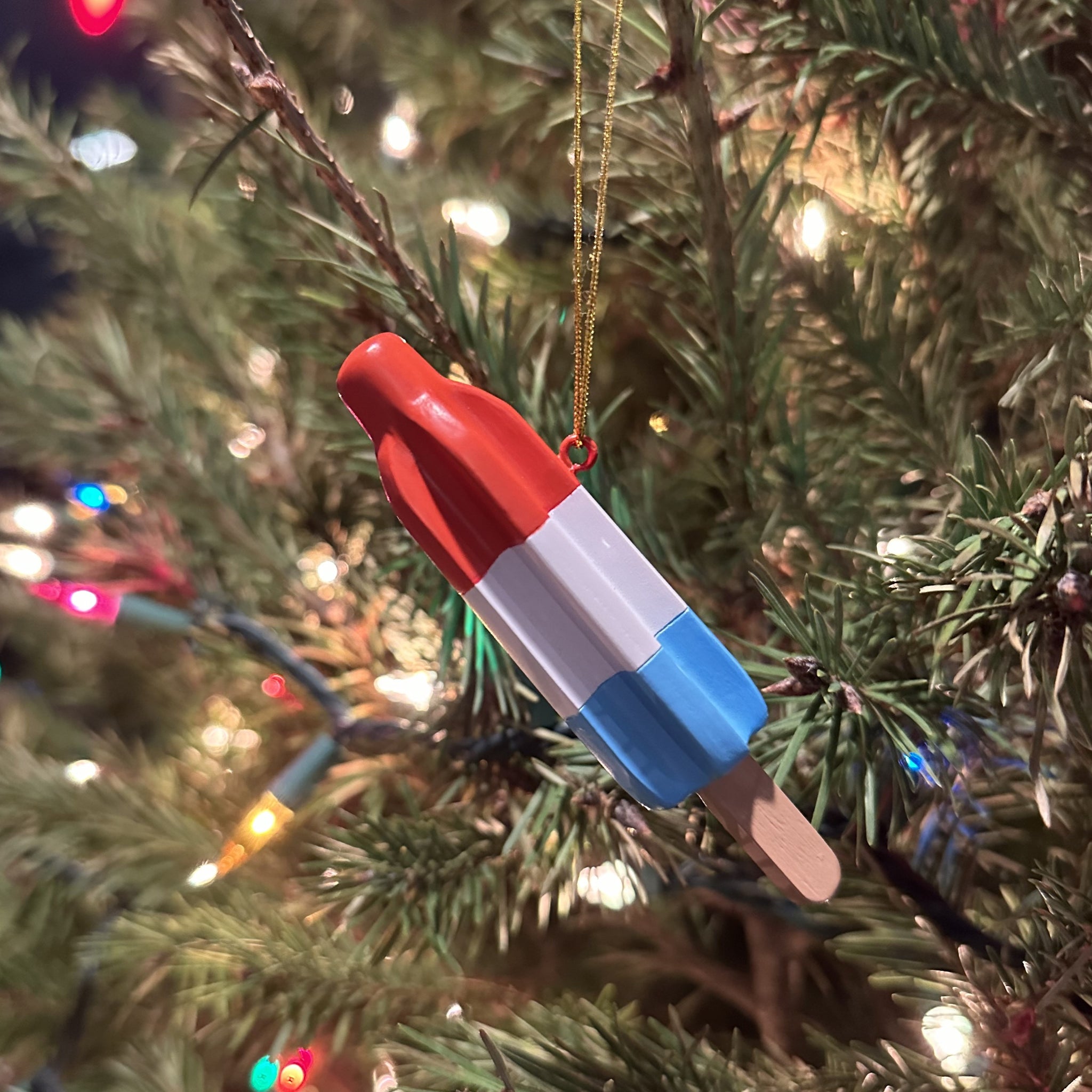 Tree Buddees Retro Patriotic Red White and Blue Popsicle Christmas Ornament, image size:2048x2048