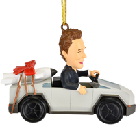 
              Funny Space Man Billionaire Businessman Christmas Ornament Futuristic Truck & Rocket
            