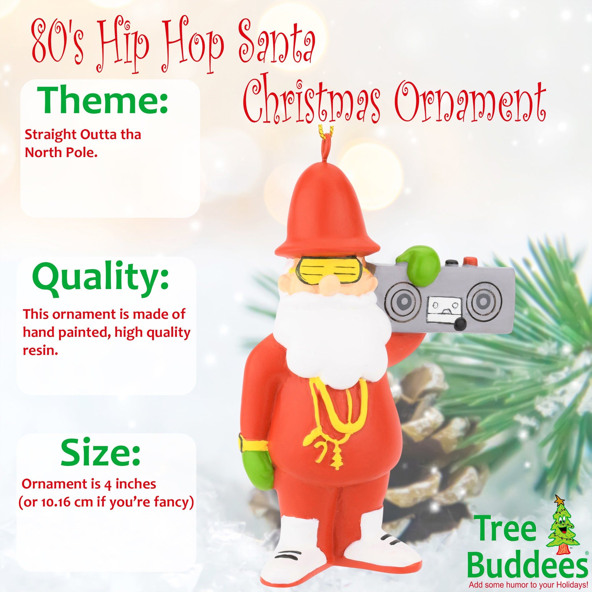 80's Hip Hop Santa Resin Christmas Ornament| Tree Buddees
