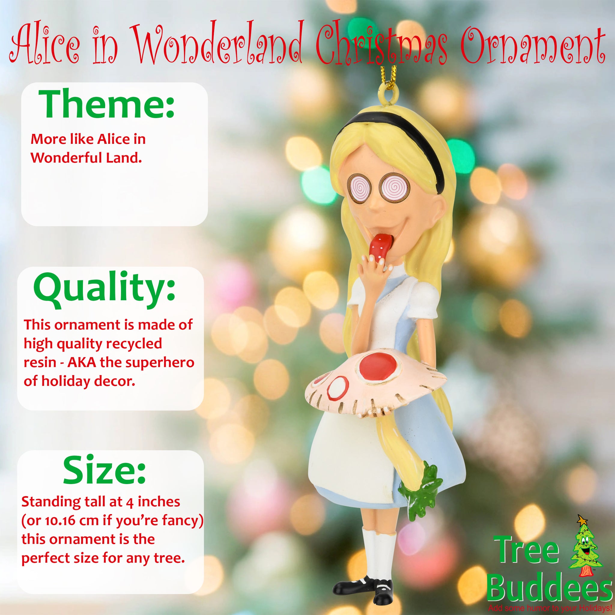 Alice in Wonderland Eating Magic Mushrooms Funny Christmas Ornaments| Tree  Buddees, image size:2048x2048