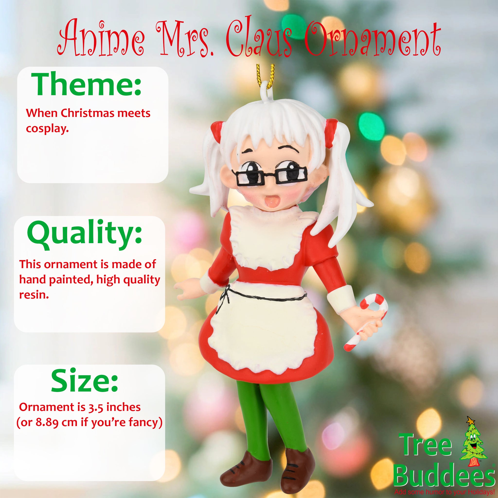 Anime Mrs. Claus Christmas Cartoon Character Ornament| Tree Buddees