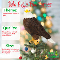 
              Bald Eagle Christmas Tree Topper - 10" Patriotic Holiday Decoration
            