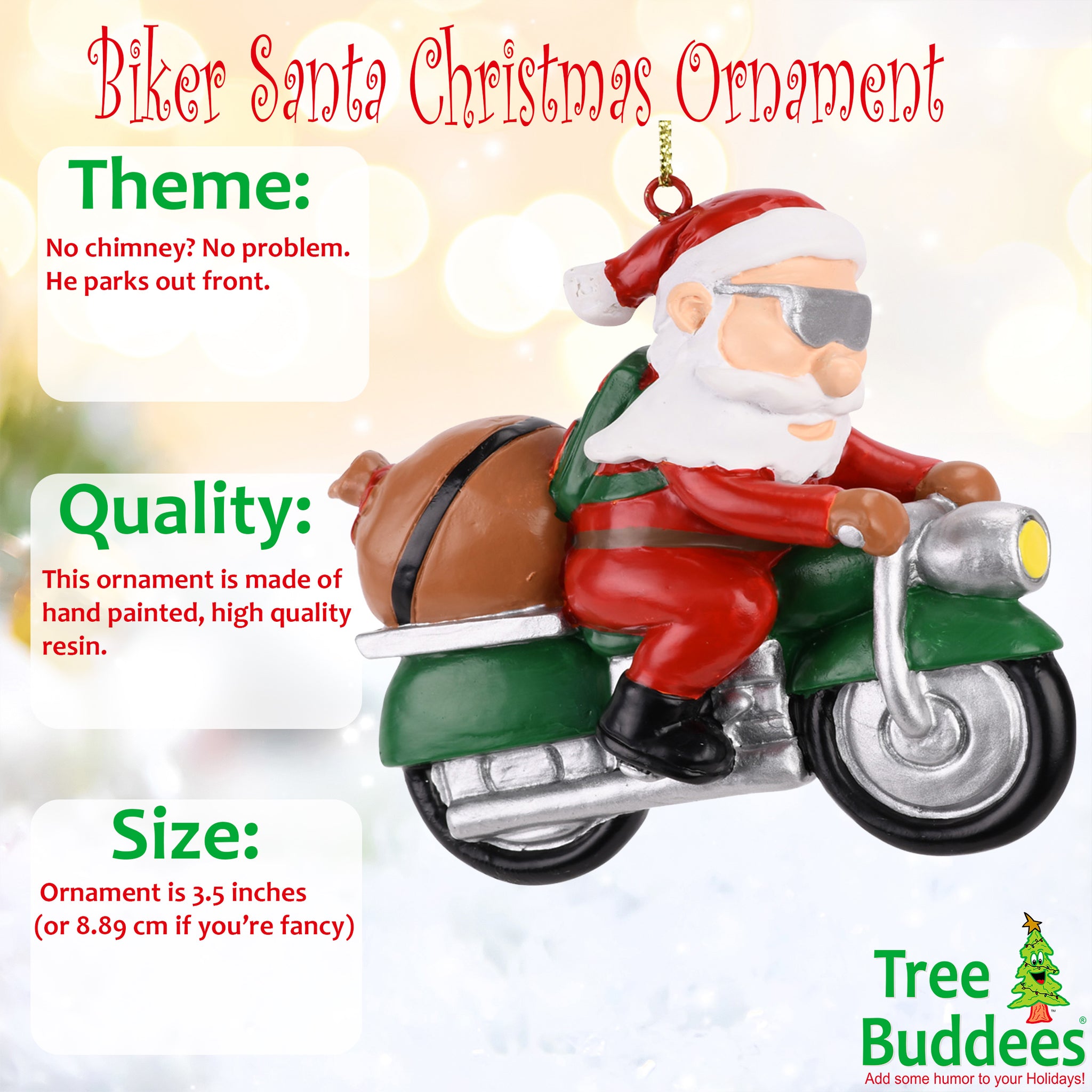 Biker Santa Claus Motorcycle Christmas Tree Ornament| Tree Buddees