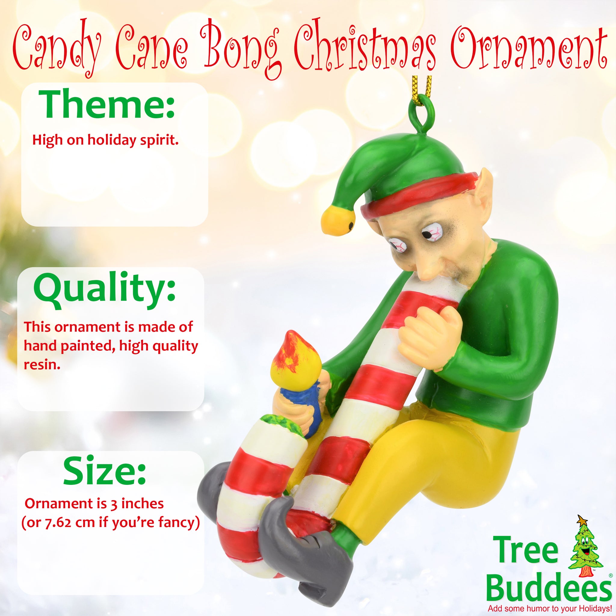 winnie the pothead Candy Cane Bong Elf Funny Weed Christmas Ornament| Tree Buddees
