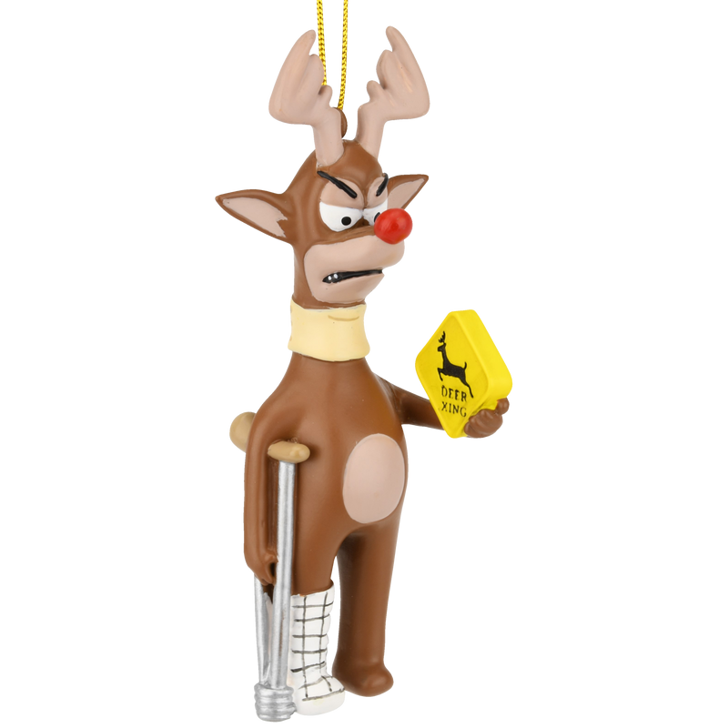 Funny Deer Crossing Injured Reindeer Christmas Ornament