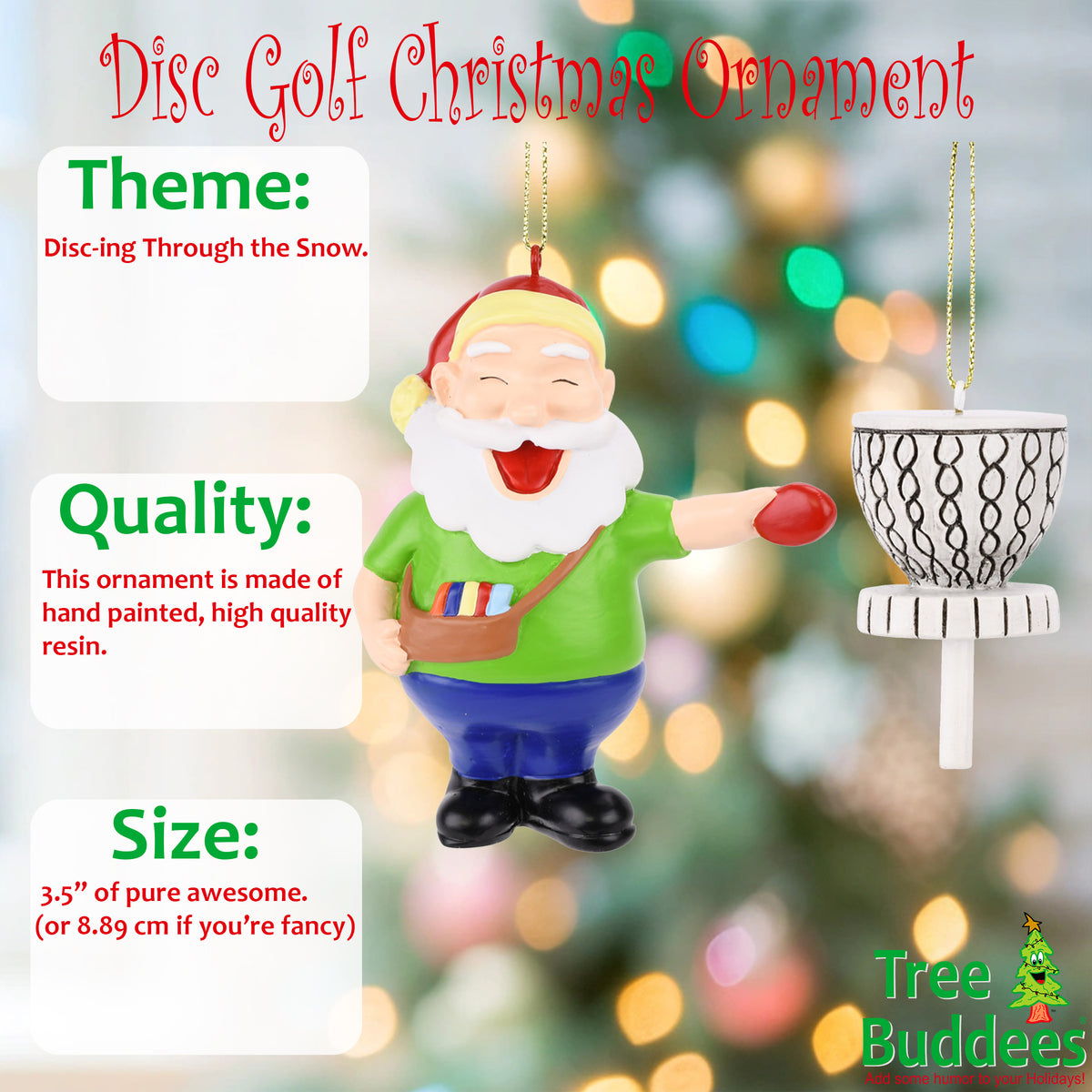 Santa Frisbee Disc Golf Christmas Ornament 2 Piece Set| Tree Buddees