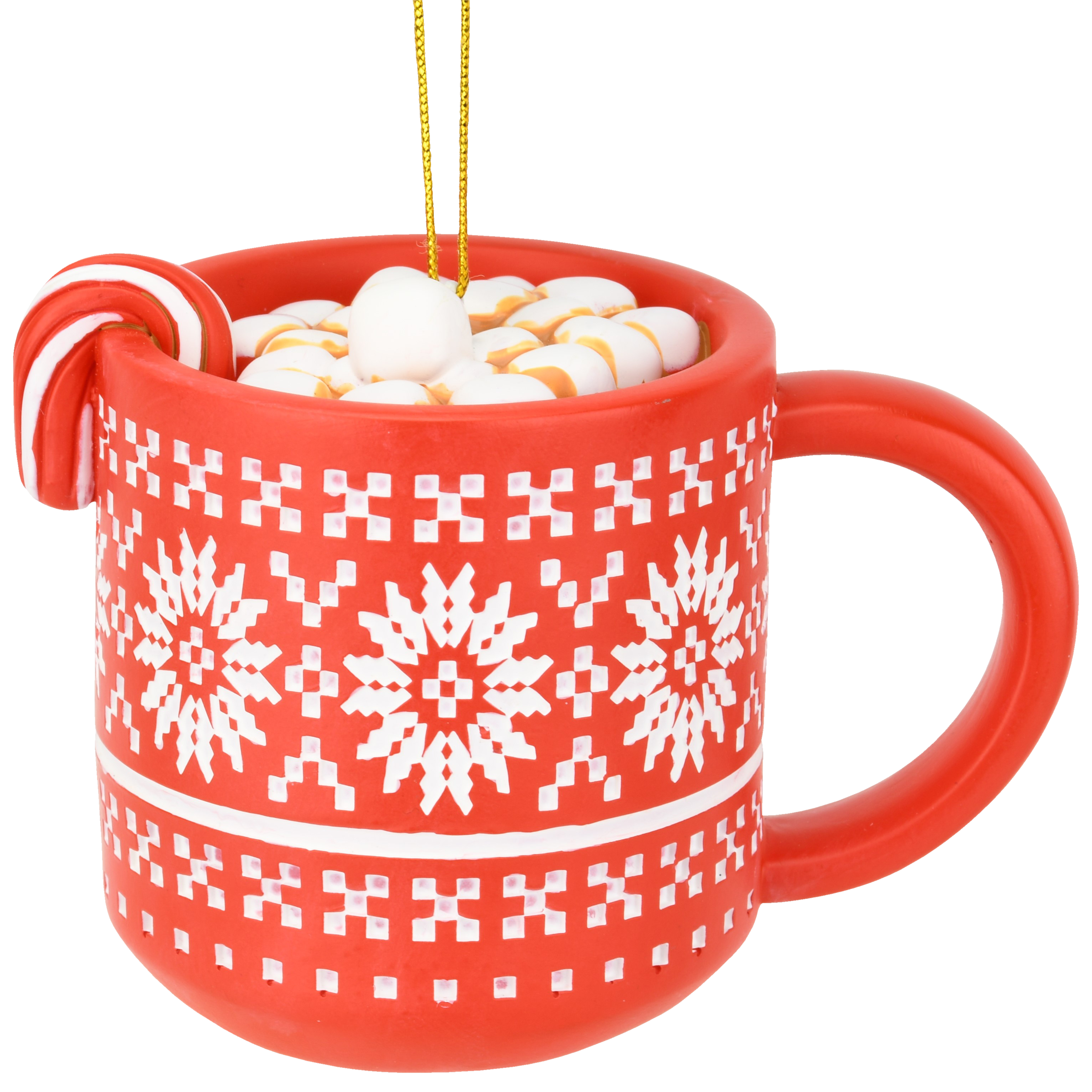 Hot Cocoa Christmas Ornament Red Mug with Marshmallows & Candy Cane Hot Chocolate