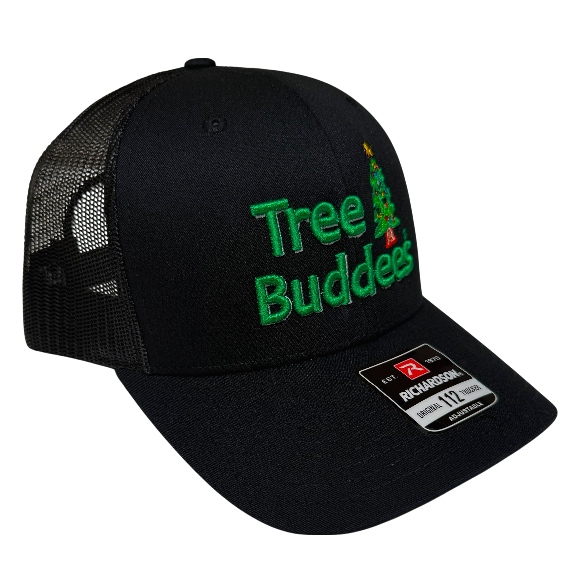 Tree Buddees Embroidered Mesh Snapback Hat - Black