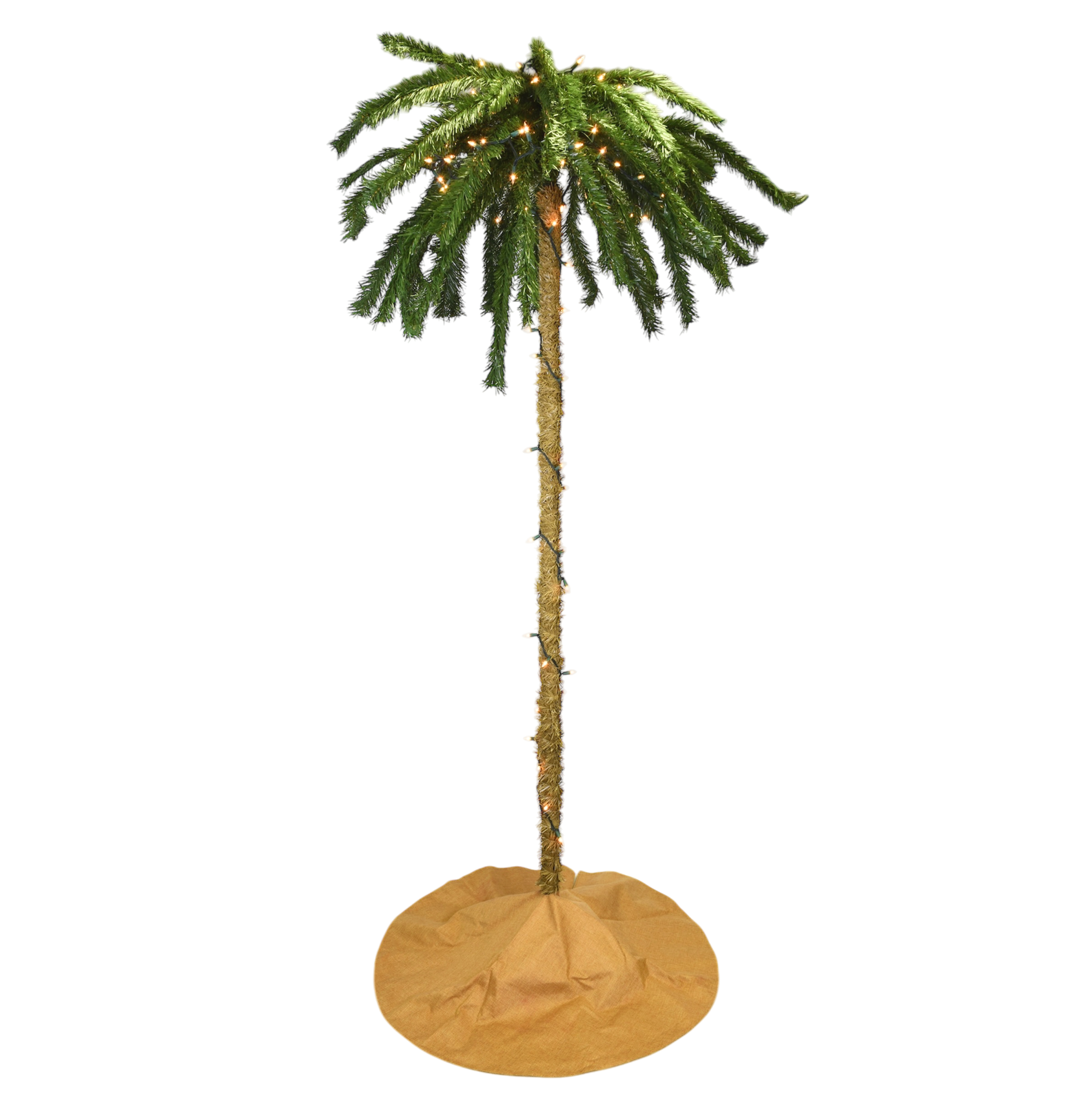 50% Off Sale! - 7 Foot Tall Pre-lit Palm Tree Christmas Tree with Sand Colored Skirt & 100 White LED Lights