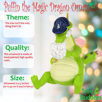 
              Puffin The Magic Dragon Funny Green Dragon Smoking Christmas Ornament
            