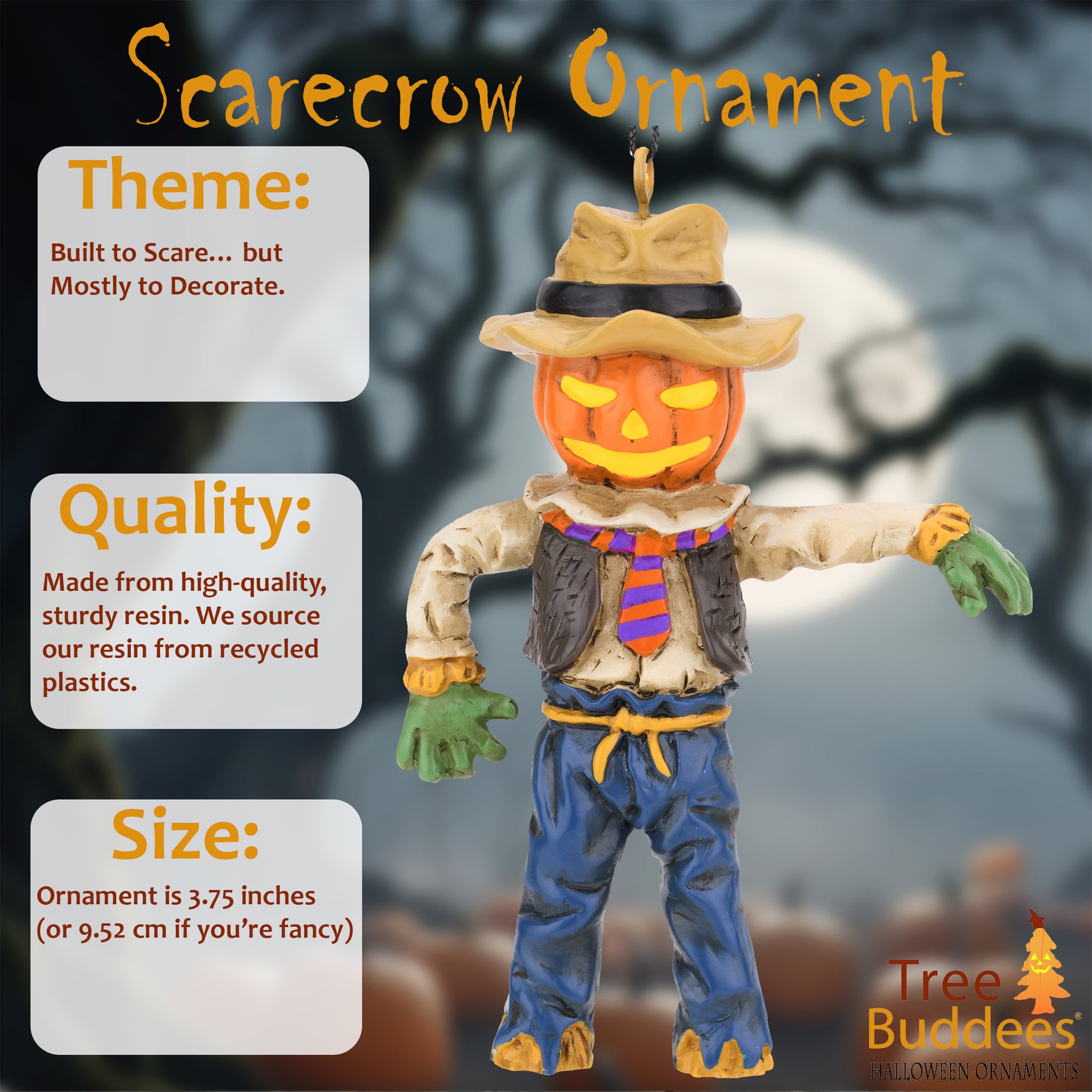 Pumpkin Head Scarecrow Halloween Ornament| Tree Buddees