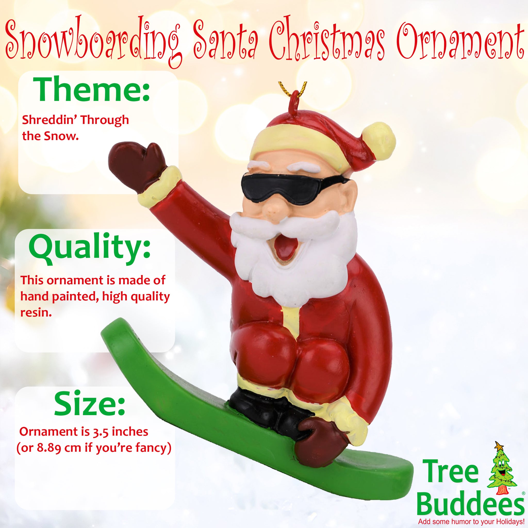 Snowboarding Santa Claus Christmas Ornament| Tree Buddees