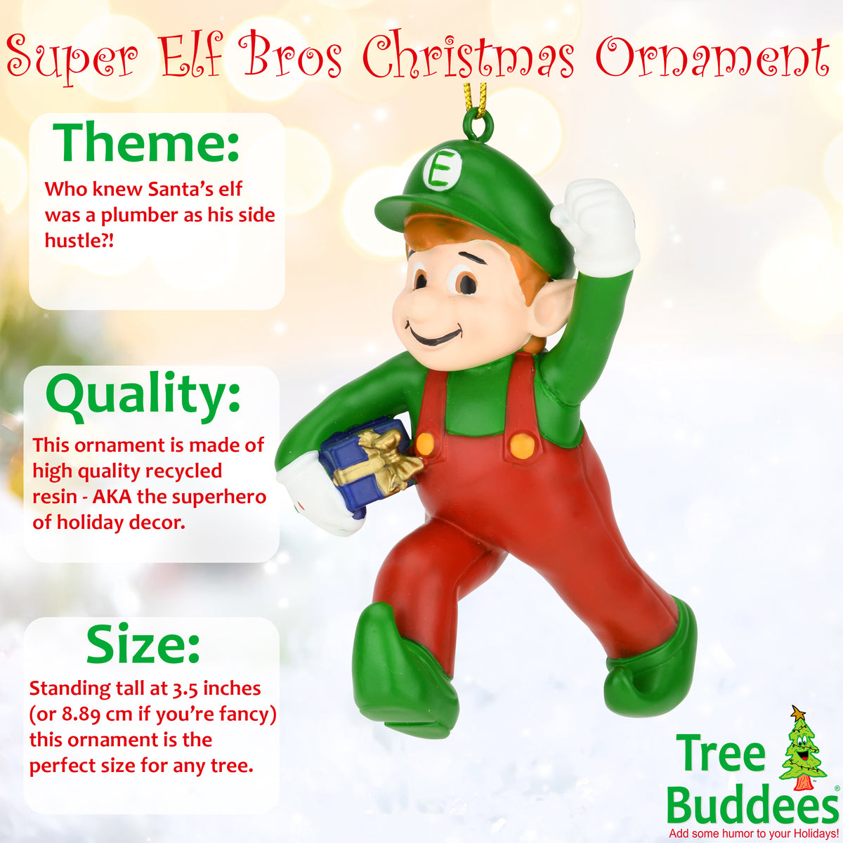 Super Elf Bros Fun & Unique Gamer Christmas Ornaments| Tree Buddees